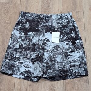 $990 Mens Valentino Printed Cotton Bermuda Shorts Black/White 50 US 34